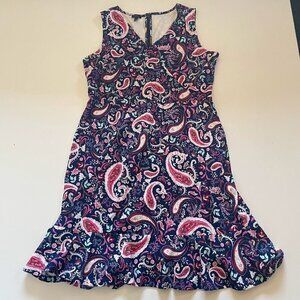 Talbots Dress Ruffle Sleeveless Cotton Paisley Colorful Spring Beach Travel Pink